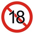 18 years limitation sign on white background round red frame eps.