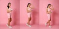 12-15 years old Asian Youth Athlete kid wear Pastel Pink Fitness cloth