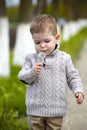 2 years old Baby boy with dandelion Royalty Free Stock Photo