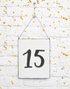 15 years old birthday party card with number fifteen with golden