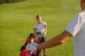 11 years old boy is happy to practice golf Royalty Free Stock Photo