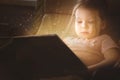 3 years old child reading magic book at home Royalty Free Stock Photo