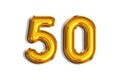50 years old. Gold balloons, 50th anniversary number, happy birthday congratulations. Illustration of golden realistic 3d symbols Royalty Free Stock Photo