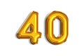 40 years old. Gold balloons, 40th anniversary number, happy birthday congratulations. Illustration of golden realistic 3d symbols Royalty Free Stock Photo