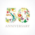 50 years old luxurious celebrating folk logo. Royalty Free Stock Photo