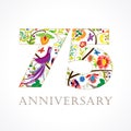 75 years old luxurious celebrating folk logo. Royalty Free Stock Photo