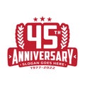 45 years anniversary logo design template. 45th anniversary celebration logotype. Royalty Free Stock Photo