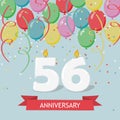 56 years selebration. Happy Birthday greeting card with candles, confetti and balloons Royalty Free Stock Photo