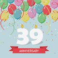 39 years selebration. Happy Birthday greeting card Royalty Free Stock Photo