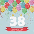 38 years selebration. Happy Birthday greeting card