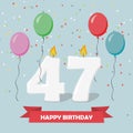 47 years selebration. Happy Birthday greeting card