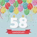 58 years selebration. Happy Birthday greeting card with candles, confetti and balloons Royalty Free Stock Photo