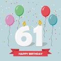 61 years selebration. Happy Birthday greeting card