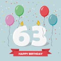 63 years selebration. Happy Birthday greeting card Royalty Free Stock Photo