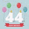 44 years selebration. Happy Birthday greeting card