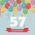 57 years selebration. Happy Birthday greeting card