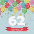 62 years selebration. Happy Birthday greeting card