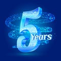 5 years shine anniversary 3d logo celebration with glittering spiral star dust trail sparkling particles. Five years anniversary m