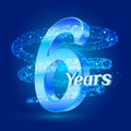 6 years shine anniversary 3d logo celebration with glittering spiral star dust trail sparkling particles. Six years anniversary mo