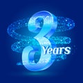 3 years shine anniversary 3d logo celebration with glittering spiral star dust trail sparkling particles. Three years anniversary