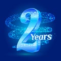 2 years shine anniversary 3d logo celebration with glittering spiral star dust trail sparkling particles. Two years anniversary mo