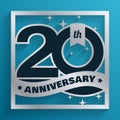 20 years silver anniversary design on blue background.