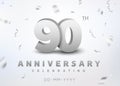 90 years silver number anniversary celebration event. Anniversary banner ceremony design for 90 age