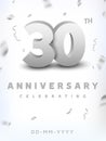 30 years silver number anniversary celebration event. Anniversary banner ceremony design for 30 age