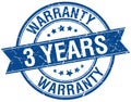 3 years warranty grunge retro blue stamp