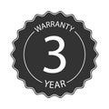 3 years warranty word on circle jagged edge badge vector. Minimalist style, black and gray color.