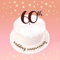 60 years of wedding or marriage vector icon, illustration