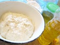 Yeast dough in tureen Royalty Free Stock Photo