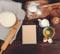 Yeast dough in a wooden bowl Royalty Free Stock Photo