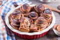 Yeast rolls with cinnamon decorated with sugar powder