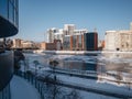 Yekaterinburg cityscape view at winter time at sunny day with buildings on the background Royalty Free Stock Photo