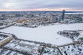 Yekaterinburg aerial panoramic view at Winter in beautiful cloudy sunset. Ekaterinburg is the fourth largest city in Russia Royalty Free Stock Photo