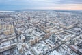 Yekaterinburg aerial panoramic view at Winter in cloudy day. Pervomaiskaya and Lunacharskogo streets