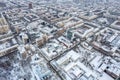 Yekaterinburg aerial panoramic view at Winter in cloudy day. Pervomaiskaya and Lunacharskogo streets