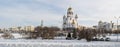 Yekaterinburg cityscape to Rastorguevs house and Cathedral in winter Royalty Free Stock Photo