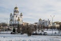 Yekaterinburg cityscape to Saviour on Blood Cathedral in winter Royalty Free Stock Photo