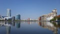 Yekaterinburg, modern houses of various forms on the river Bank Royalty Free Stock Photo