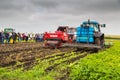 Yekaterinburg, RUSSIA - August 23, 2018: Agricultural machinery in a potato field Royalty Free Stock Photo