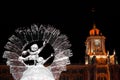 Yekaterinburg, Russia - January,15,2017: Ice sculpture in the background the Town Hall against black night sky. Royalty Free Stock Photo