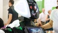 Yekaterinburg, Russia - July, 2019: High-tech robot at the exhibition. Media. Robotic of a human like droid robot making