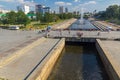 YEKATERINBURG, RUSSIA - JULY 3, 2018: View of Istoricheskiy Skver park in Yekaterinburg, Russ