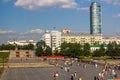 YEKATERINBURG, RUSSIA - JULY 3, 2018: View of Istoricheskiy Skver park in Yekaterinburg, Russ