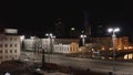 Yekaterinburg, Russia, Lenina street at night. Stock footage. Aerial view of an empty wide city street with lanterns on Royalty Free Stock Photo