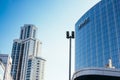 Yekaterinburg, Russia, May, 10, 2019: Hyatt logo on the building of hotel business center in Yekaterinburg