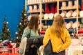 Yekaterinburg, Russia - November 2019. Shelves with Christmas items. Thanksgiving and Christmas decor items in different designs