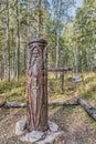 Idol of the god Perun in Wooden the Slavic sanctuary in nature park Deer Streams, Ural, Russia